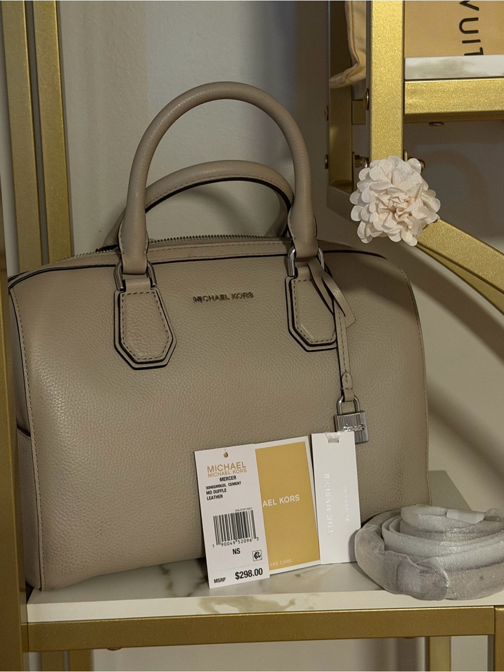Michael Kors Mercer Medium Leather Duffle Bag Cement Grey - With Dustbag & Strap